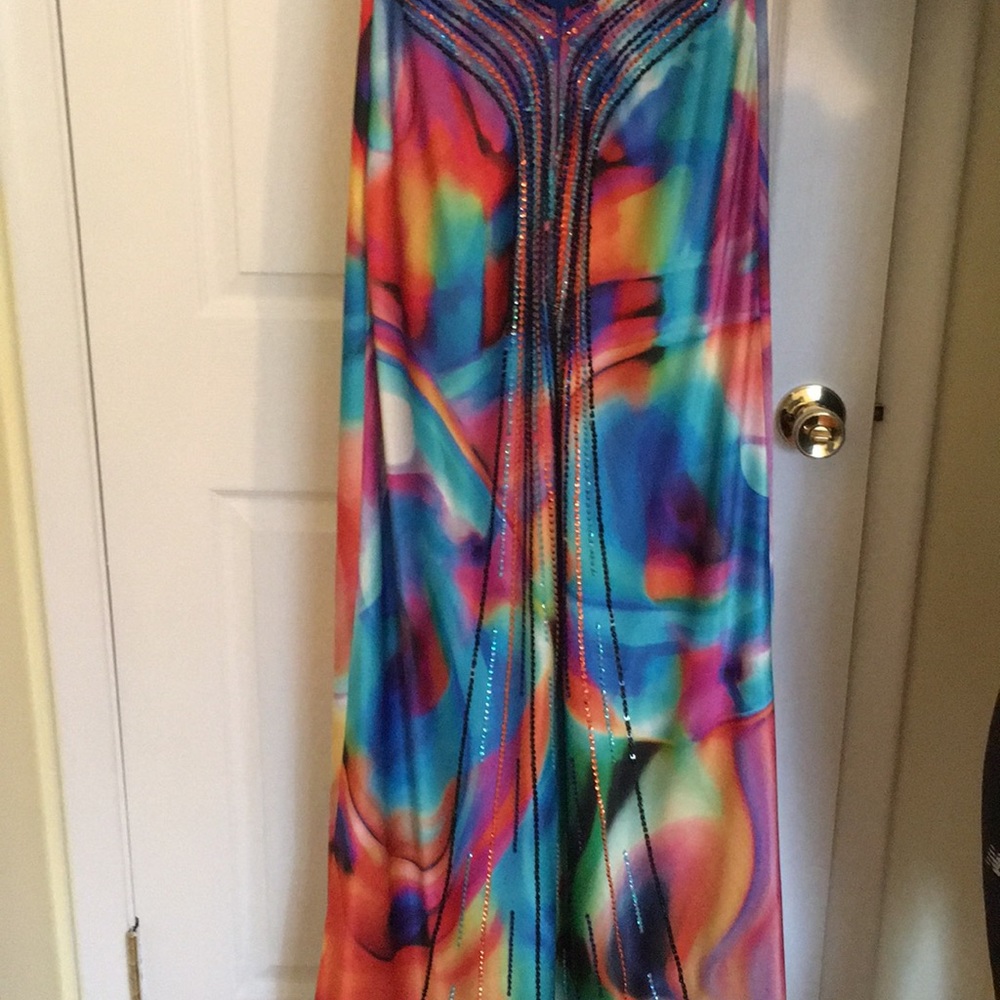 Multi-colored cross back prom dress